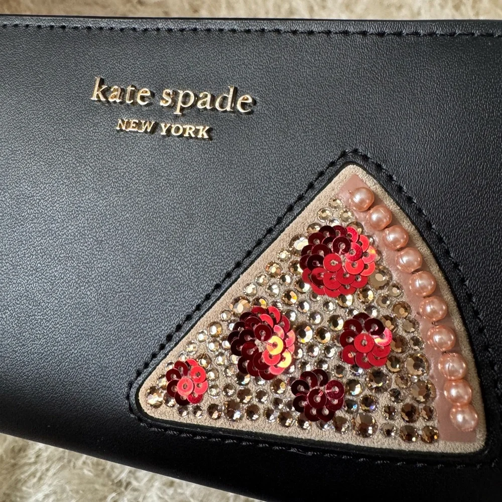 Kate Spade Pizza Wallet with Gem Design (Black) - Picture 2 of 9